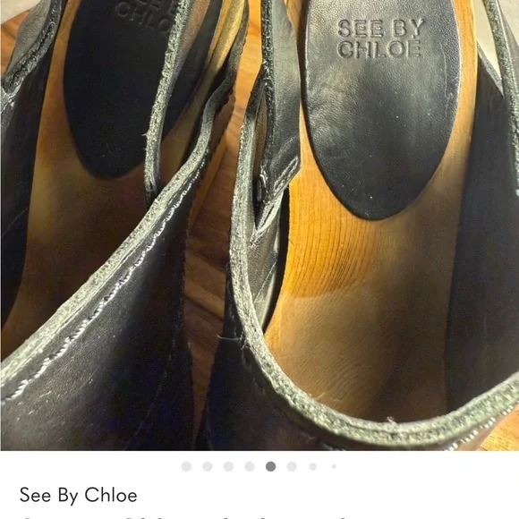 See By Chloe Black Leather Clogs with Wooden Platform